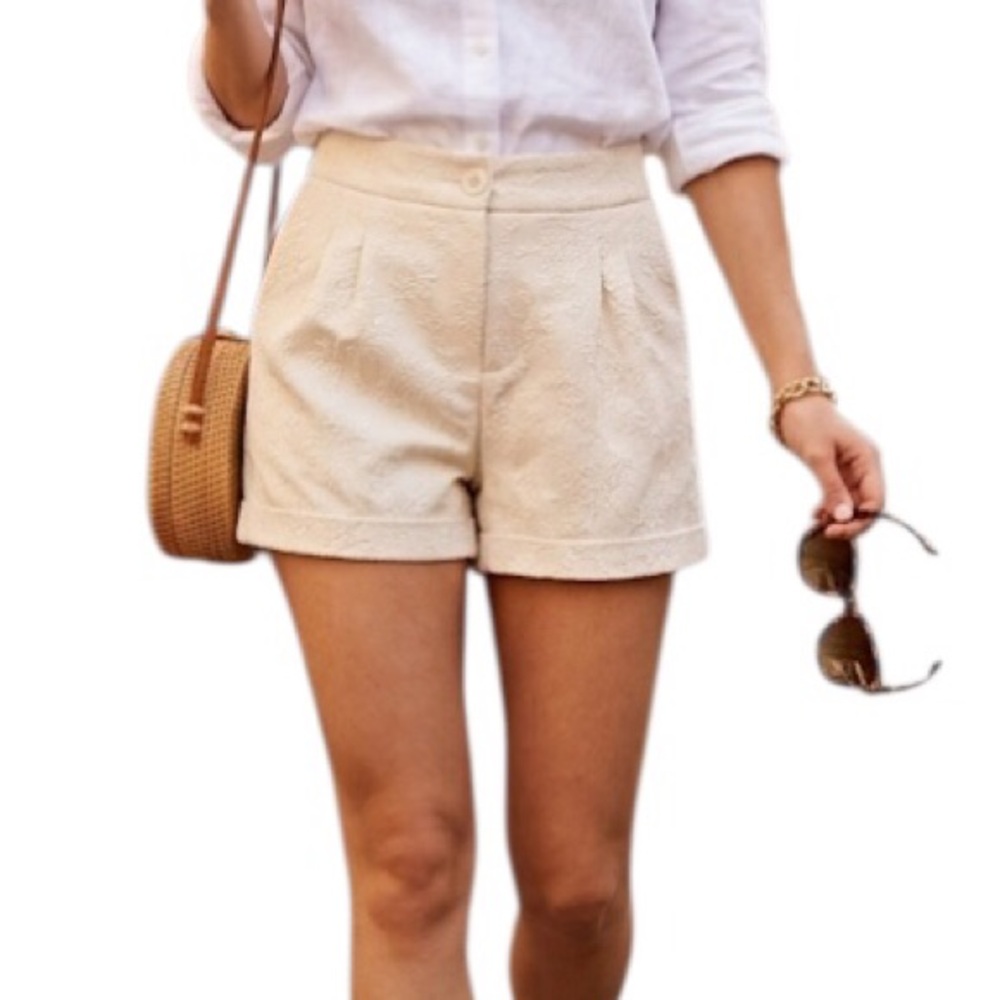 Cream Textured Shorts
